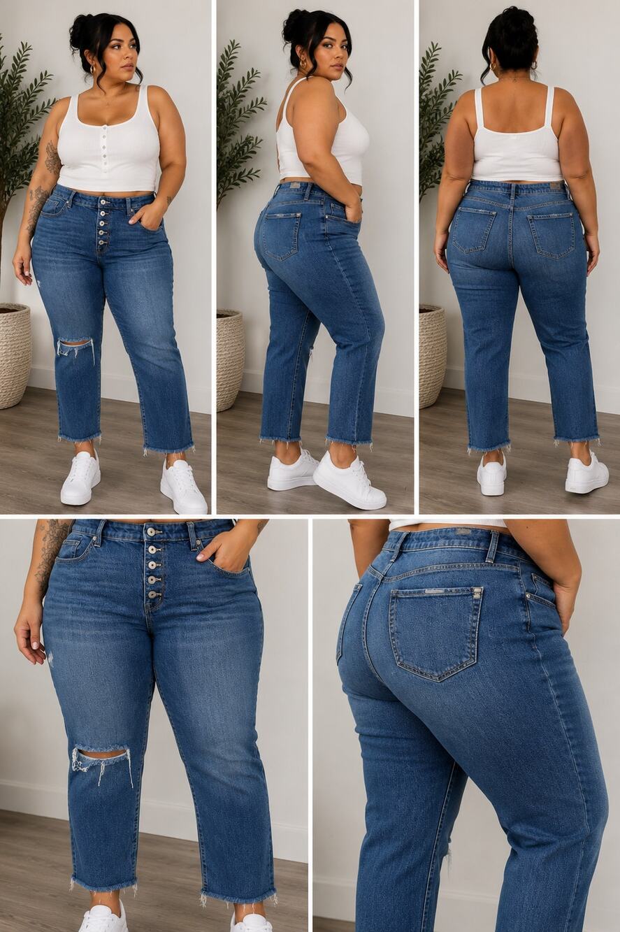 Torrid Bombshell Crop Jeans Size 20R Medium Wash Button Fly Distressed Hem Plus